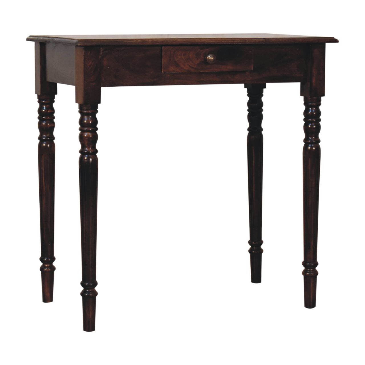 Handcrafted Solid Mango Wood Writing Desk – Brown Finish, Flute Legs
