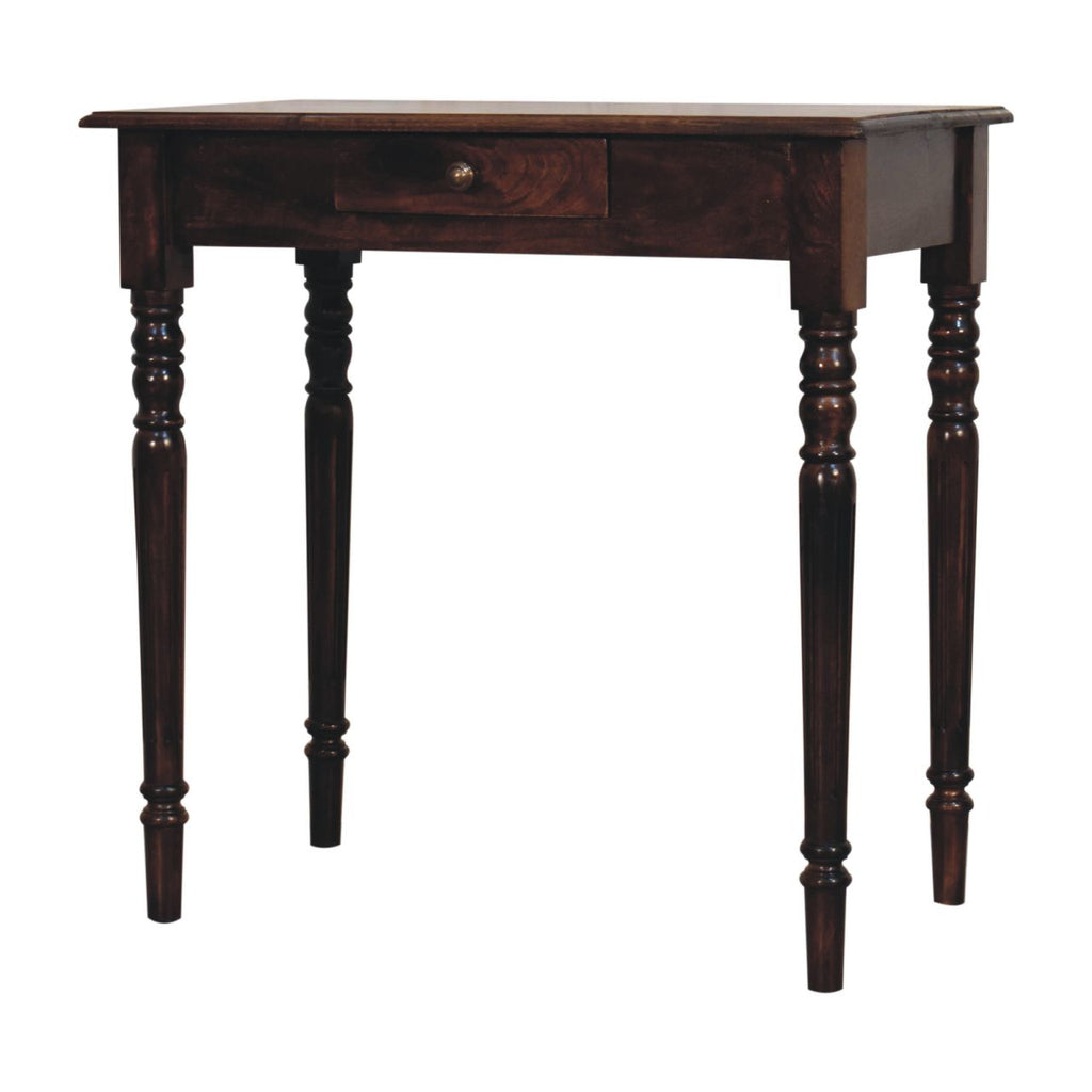 Handcrafted Solid Mango Wood Writing Desk – Brown Finish, Flute Legs