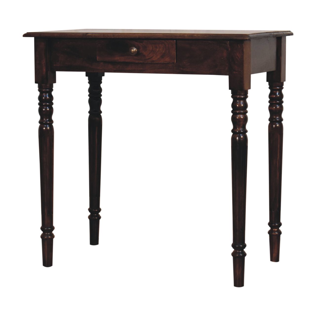 Handcrafted Solid Mango Wood Writing Desk – Brown Finish, Flute Legs