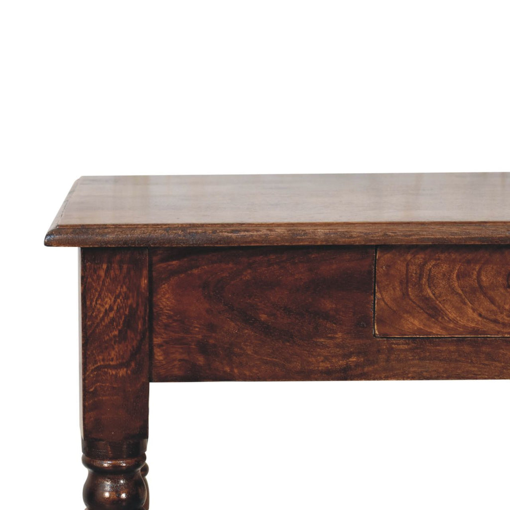 Handcrafted Solid Mango Wood Writing Desk – Brown Finish, Flute Legs