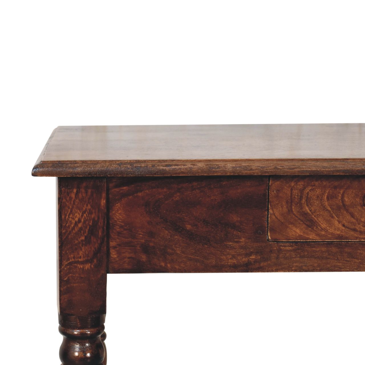Handcrafted Solid Mango Wood Writing Desk – Brown Finish, Flute Legs