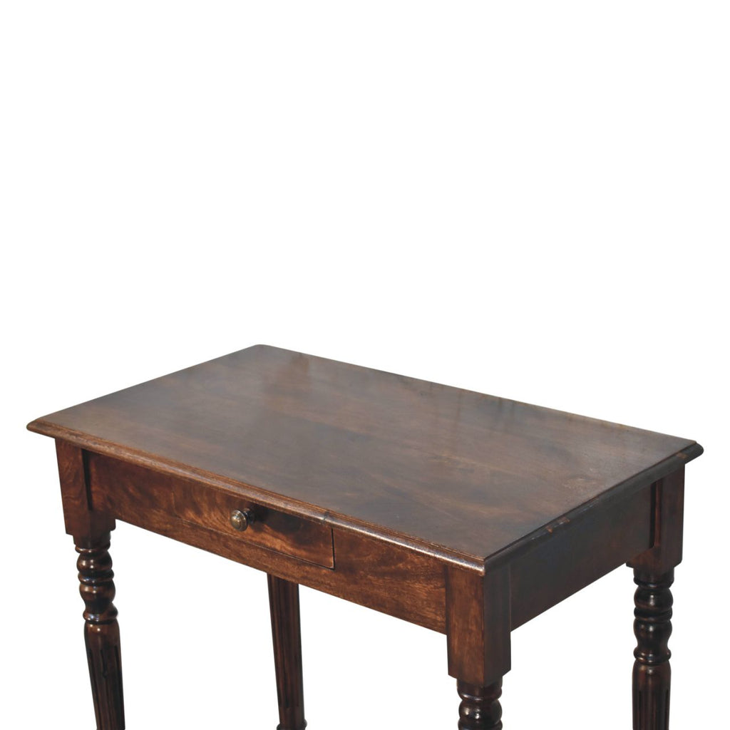 Handcrafted Solid Mango Wood Writing Desk – Brown Finish, Flute Legs