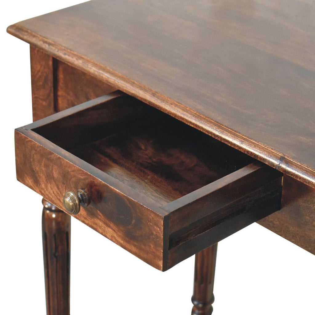Handcrafted Solid Mango Wood Writing Desk – Brown Finish, Flute Legs