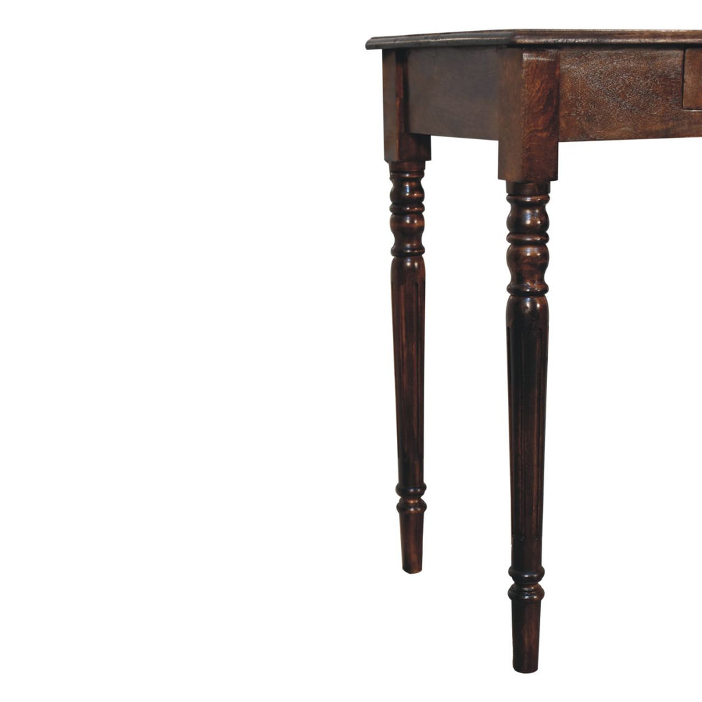 Handcrafted Solid Mango Wood Writing Desk – Brown Finish, Flute Legs