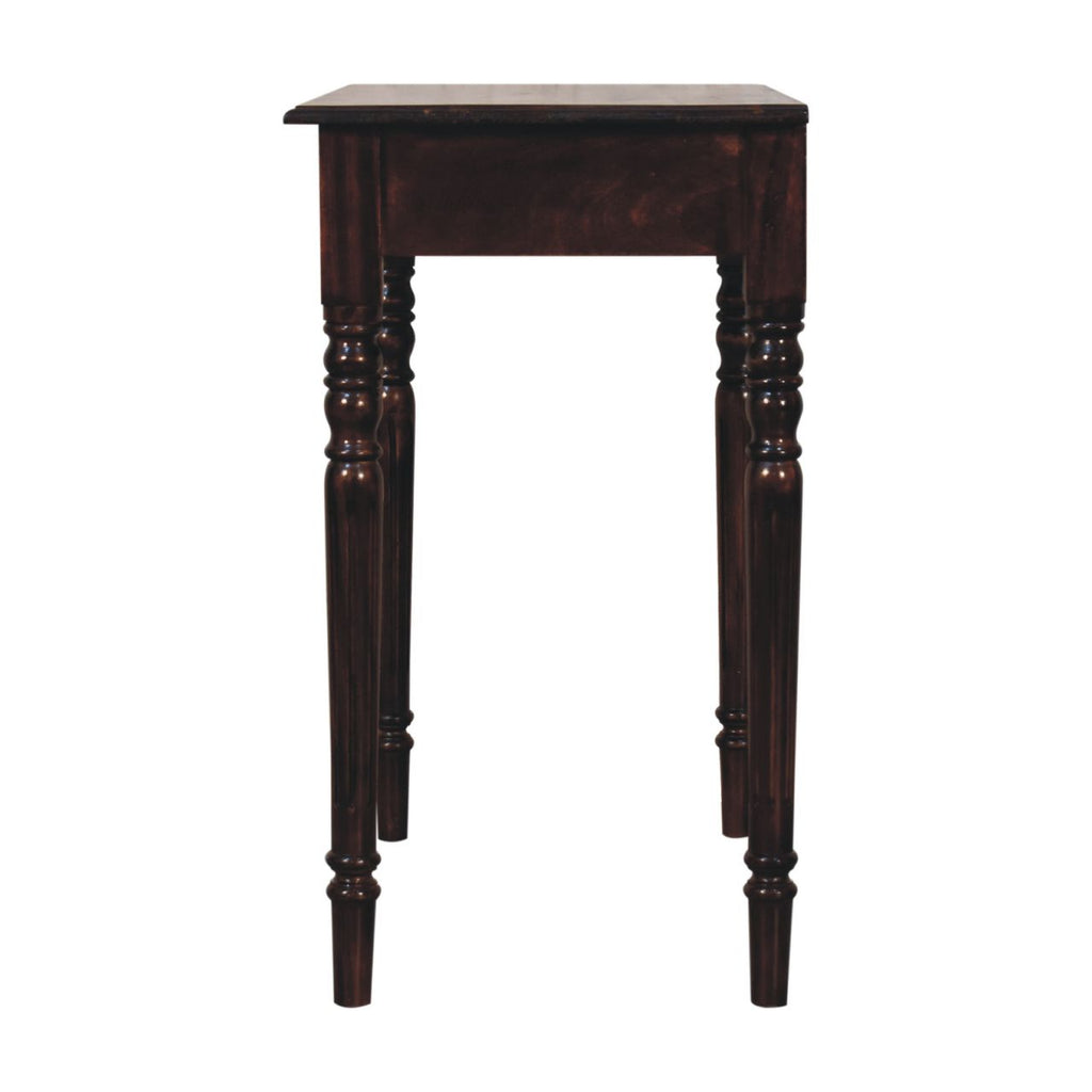 Handcrafted Solid Mango Wood Writing Desk – Brown Finish, Flute Legs