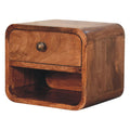 Space-Saving Solid Mango Wood Wall-mounted Nightstand – Honey Caramel Finish, 1 Drawer and Open Slot