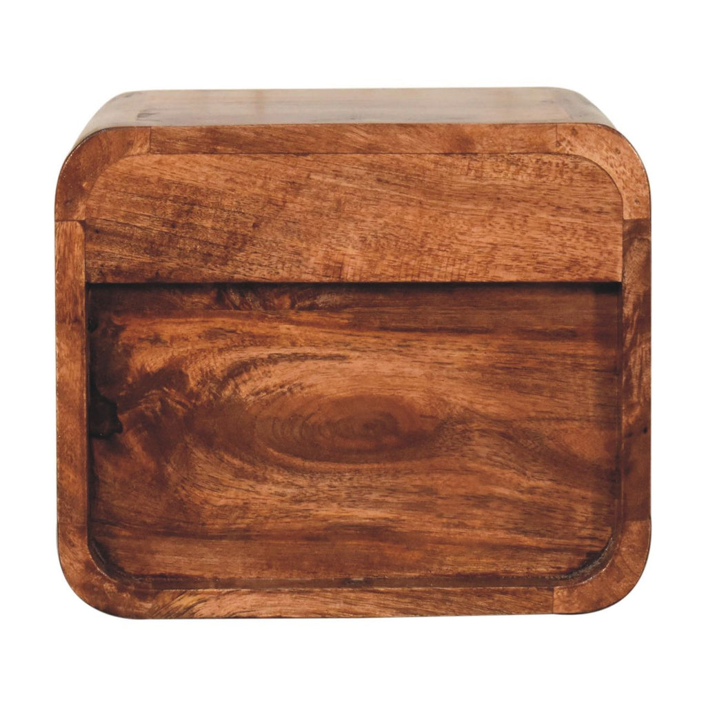 Space-Saving Solid Mango Wood Wall-mounted Nightstand – Honey Caramel Finish, 1 Drawer and Open Slot