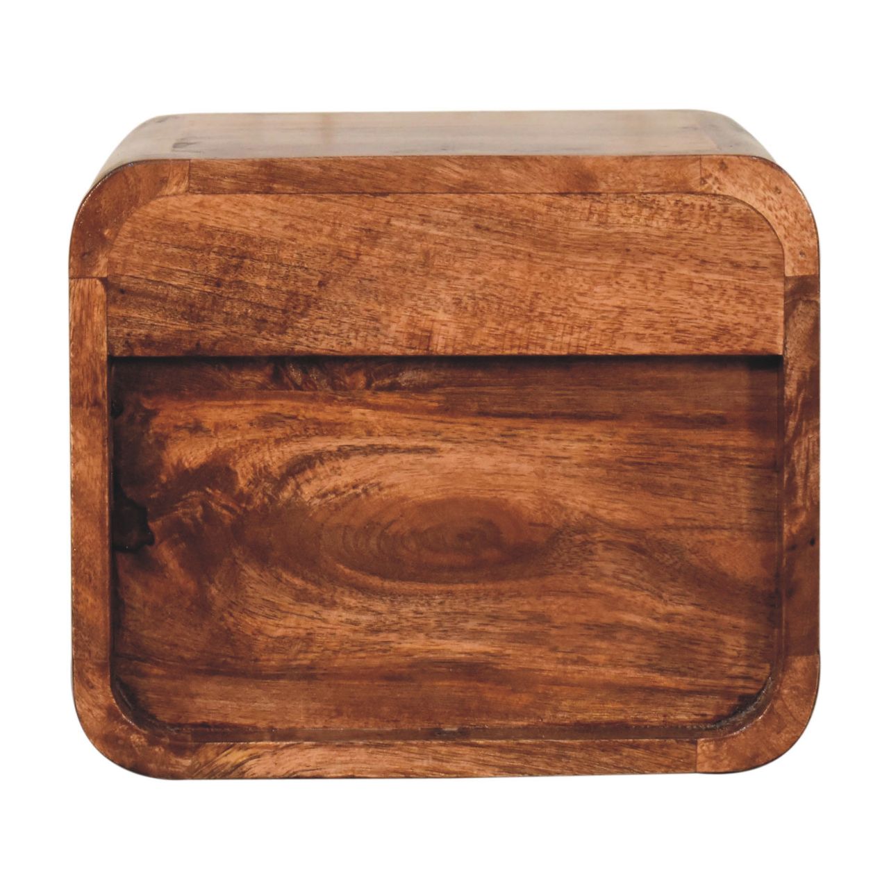 Space-Saving Solid Mango Wood Wall-mounted Nightstand – Honey Caramel Finish, 1 Drawer and Open Slot