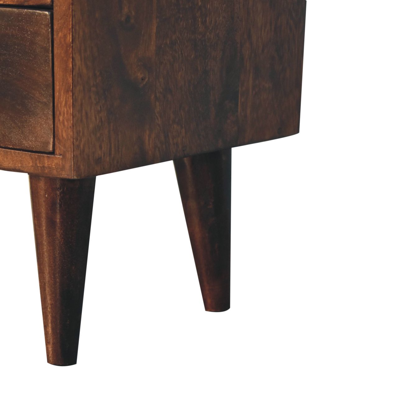 Compact Solid Mango Wood Bedside Table – Brown Finish, Brass Knobs
