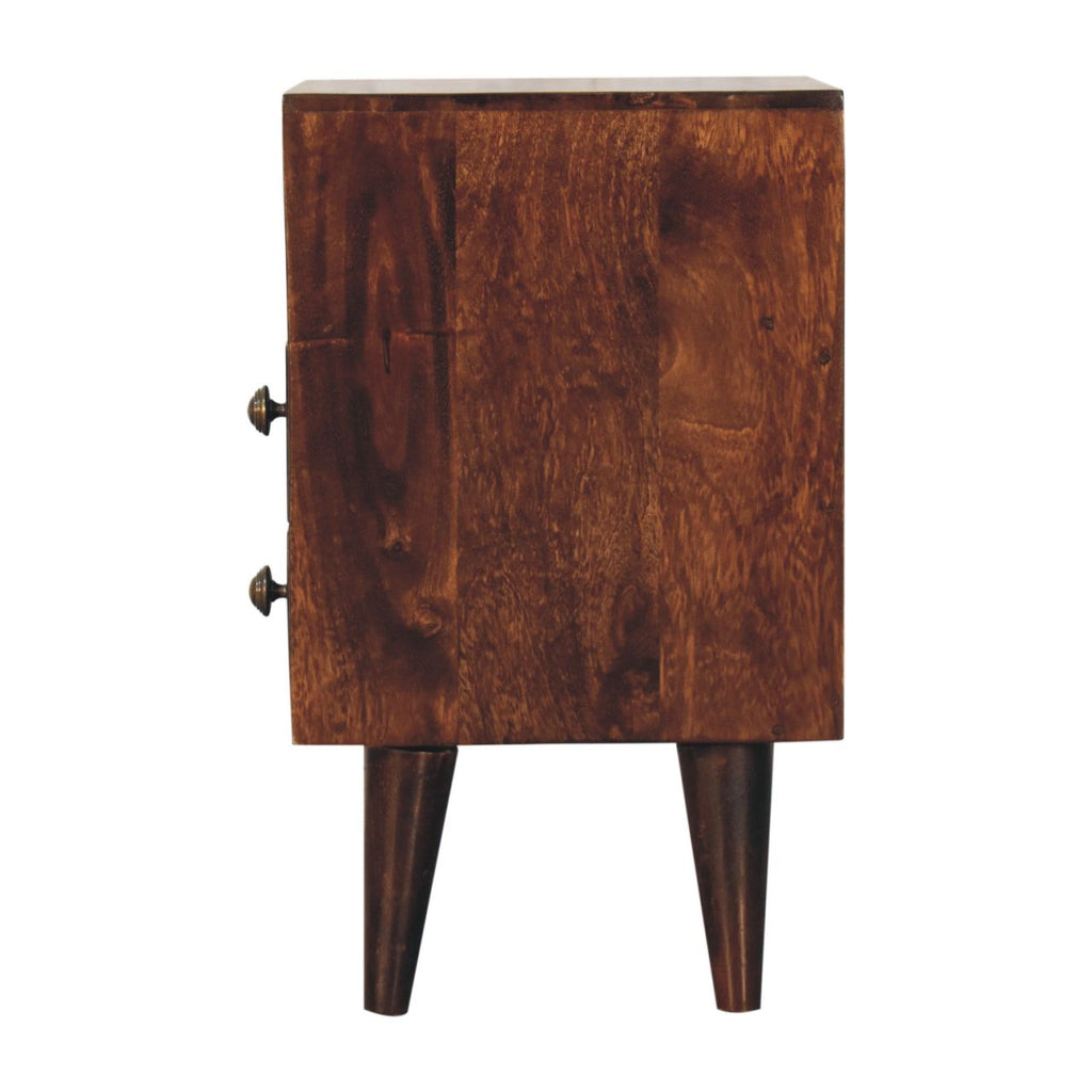 Compact Solid Mango Wood Bedside Table – Brown Finish, Brass Knobs