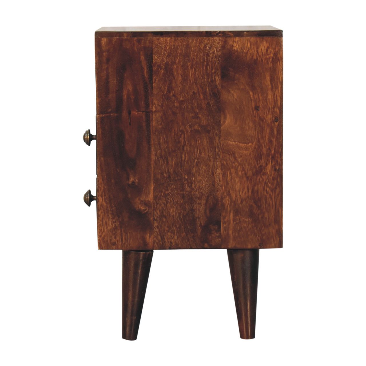 Compact Solid Mango Wood Bedside Table – Brown Finish, Brass Knobs