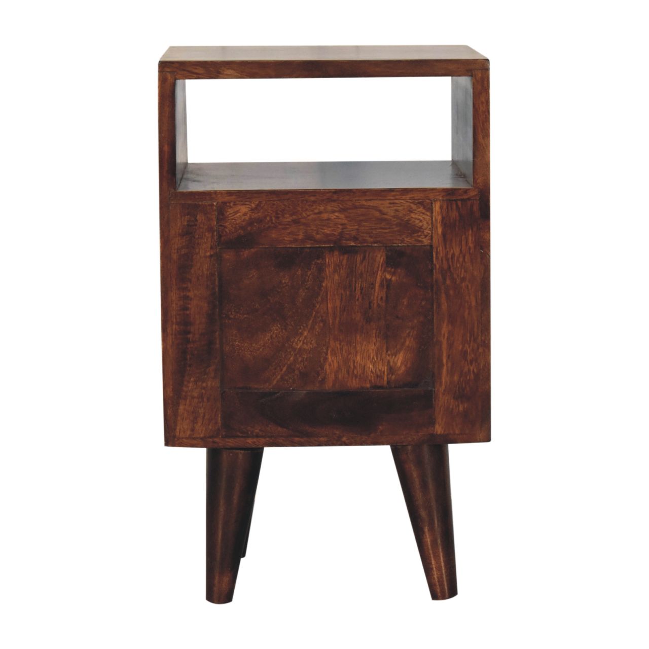 Compact Solid Mango Wood Bedside Table – Brown Finish, Brass Knobs