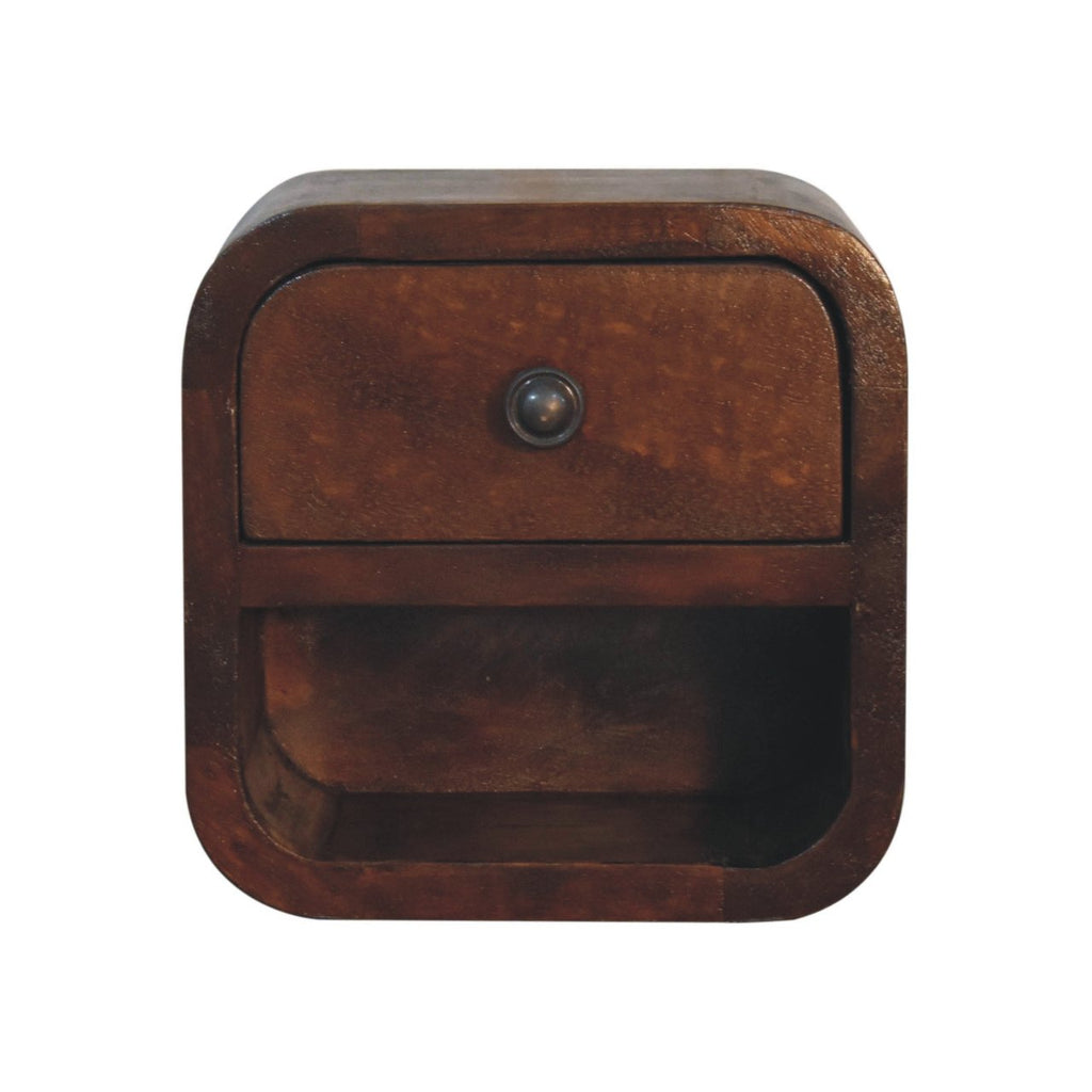 Space-Saving Solid Mango Wood Bedside Table – Chestnut Finish, Curved Edges