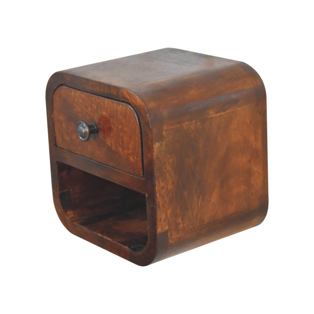 Space-Saving Solid Mango Wood Bedside Table – Chestnut Finish, Curved Edges