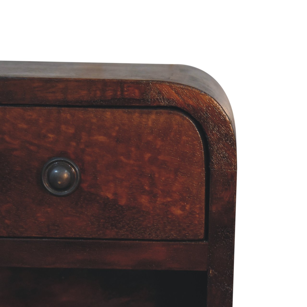 Space-Saving Solid Mango Wood Bedside Table – Chestnut Finish, Curved Edges