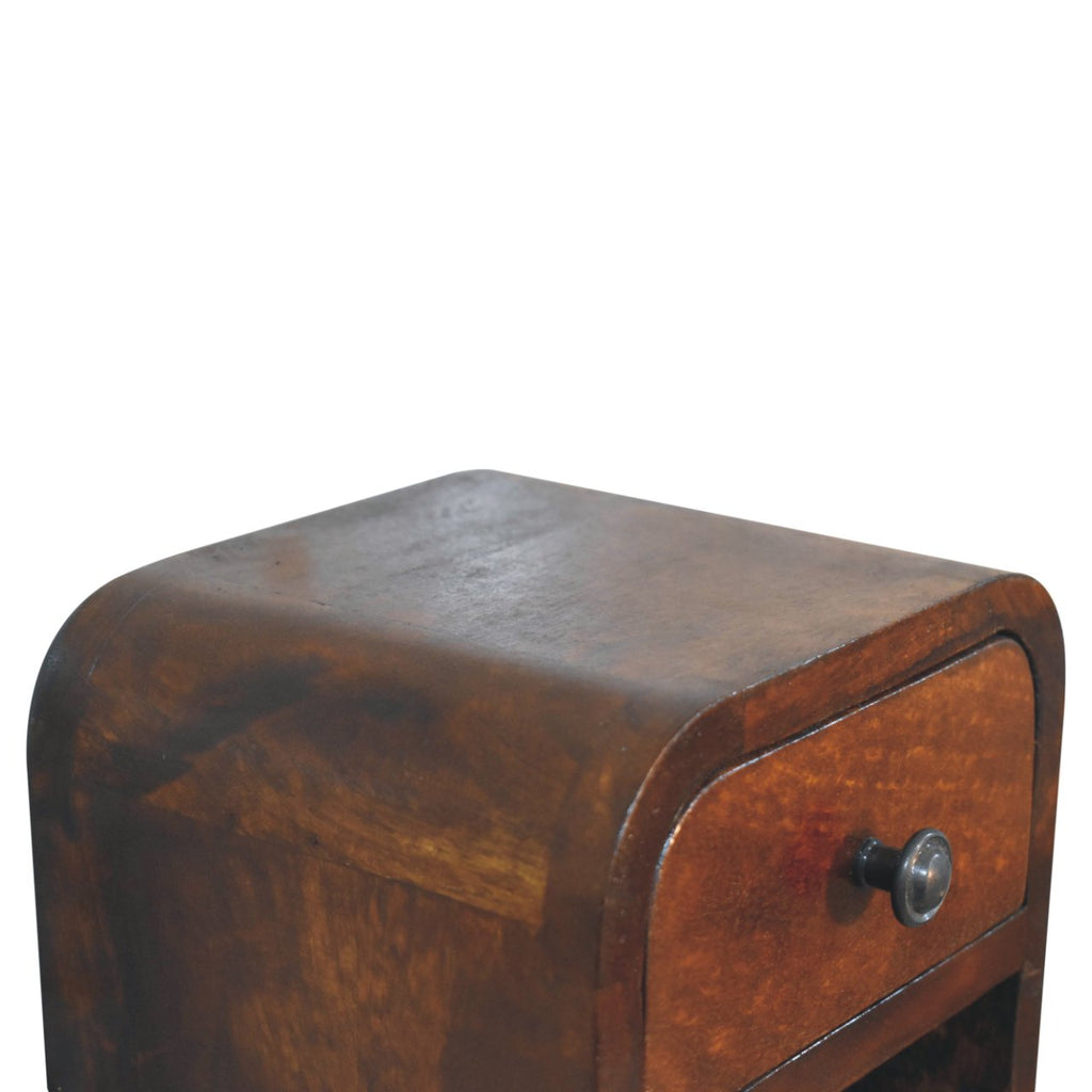 Space-Saving Solid Mango Wood Bedside Table – Chestnut Finish, Curved Edges