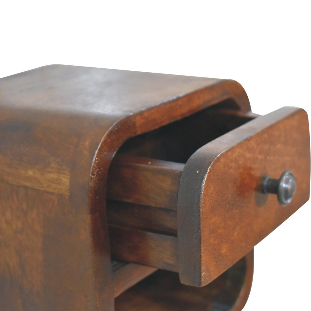Space-Saving Solid Mango Wood Bedside Table – Chestnut Finish, Curved Edges