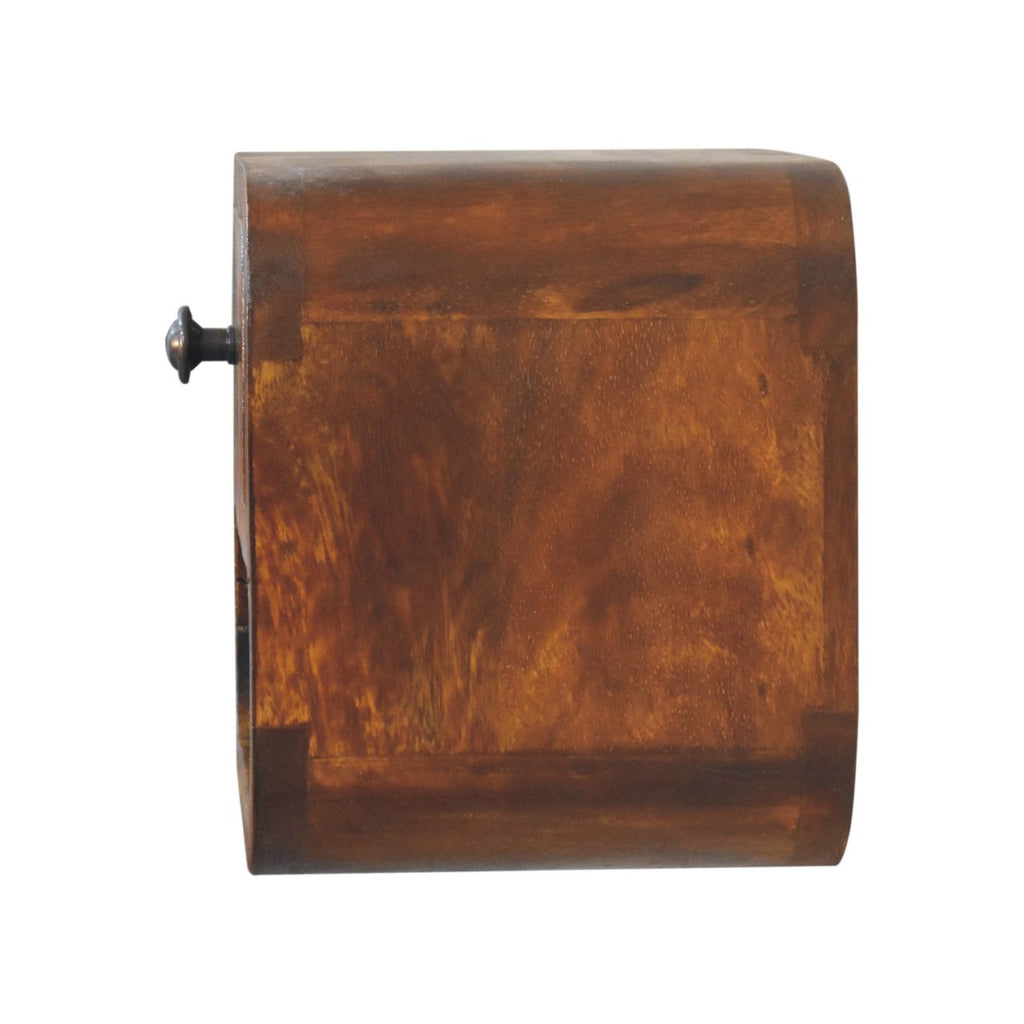 Space-Saving Solid Mango Wood Bedside Table – Chestnut Finish, Curved Edges