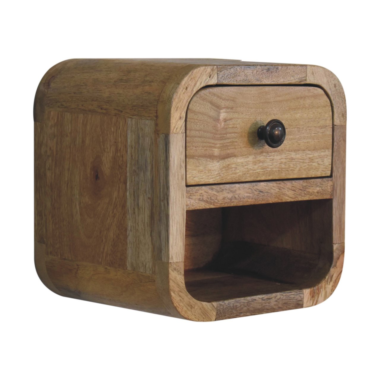 Handcrafted Solid Mango Wood Bedside Table – Dark Brown Finish, 1 Drawer