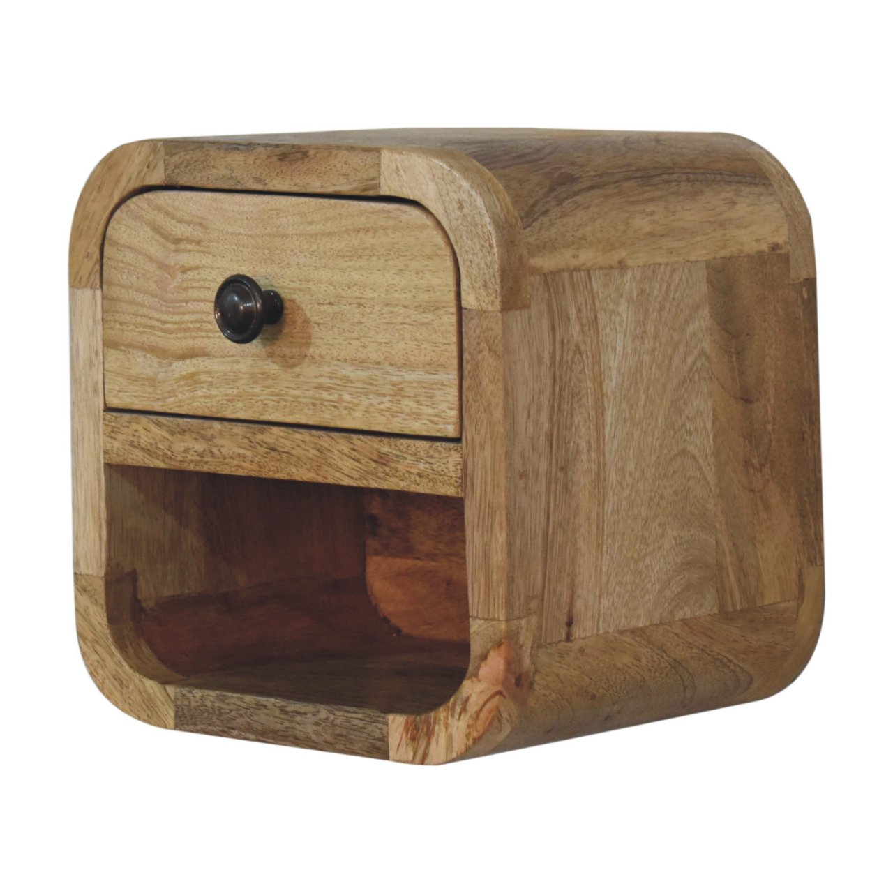 Handcrafted Solid Mango Wood Bedside Table – Dark Brown Finish, 1 Drawer