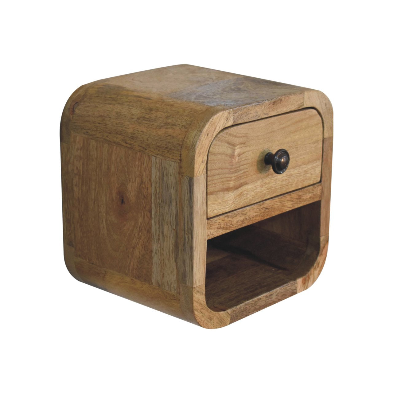 Handcrafted Solid Mango Wood Bedside Table – Dark Brown Finish, 1 Drawer