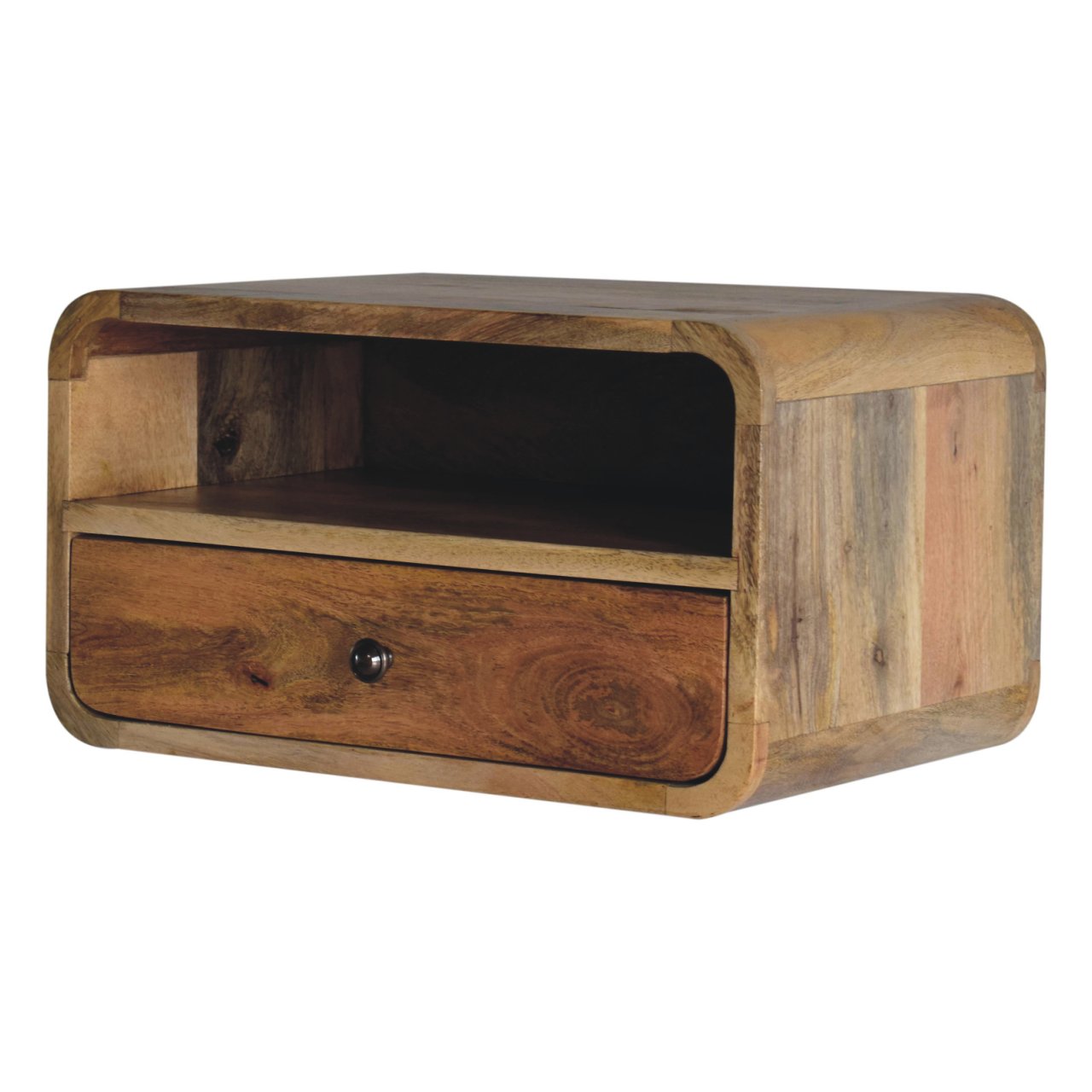Space-Saving Solid Mango Wood Wall-mounted Nightstand – Beige Finish, 1 Drawer