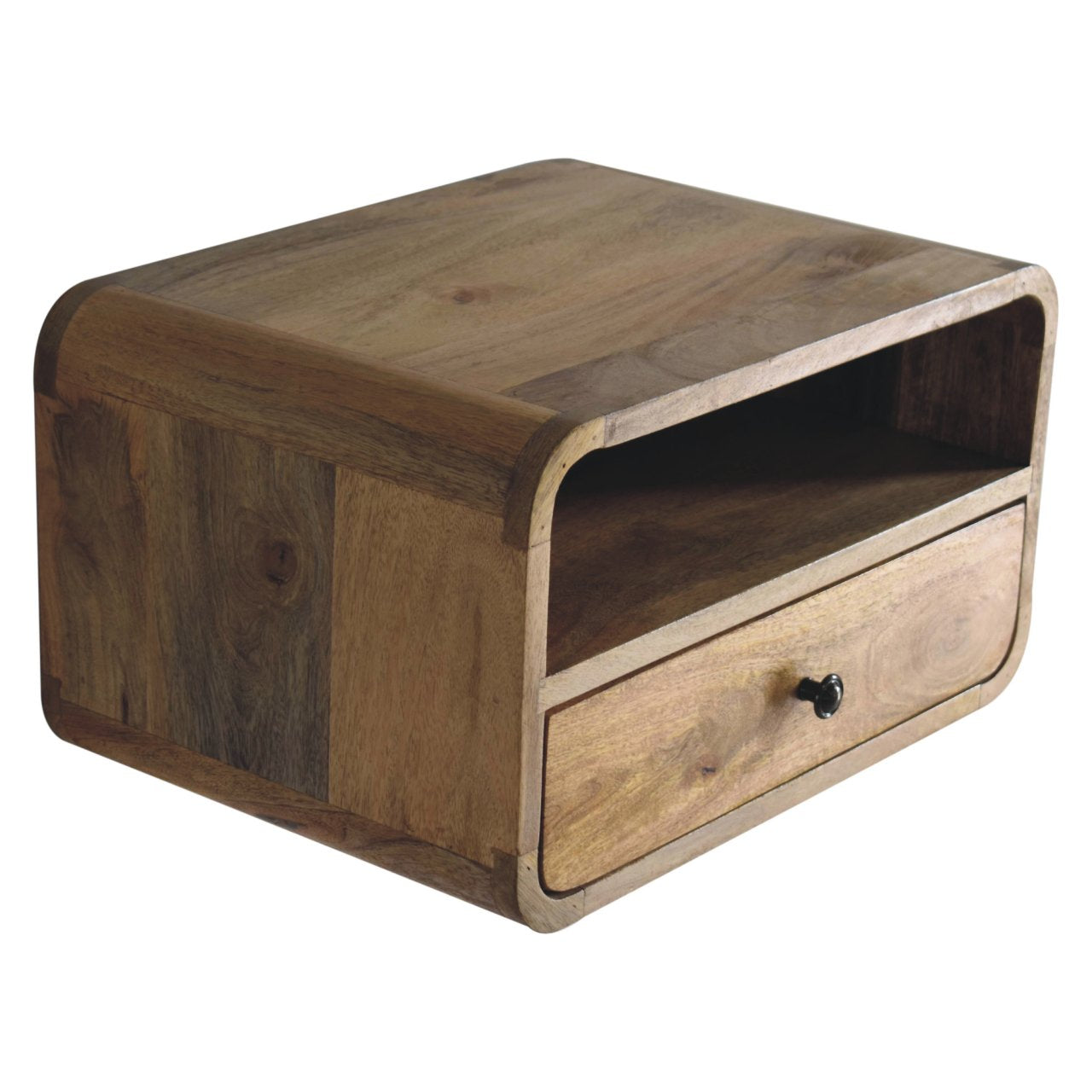 Space-Saving Solid Mango Wood Wall-mounted Nightstand – Beige Finish, 1 Drawer