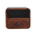 Modern Solid Mango Wood Wall-mounted Nightstand – Chestnut Finish, Curved Edges