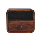 Modern Solid Mango Wood Wall-mounted Nightstand – Chestnut Finish, Curved Edges