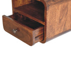 Modern Solid Mango Wood Wall-mounted Nightstand – Chestnut Finish, Curved Edges