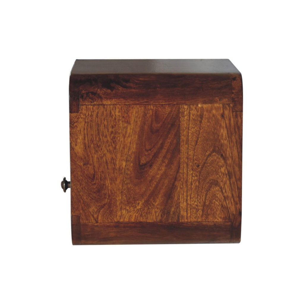 Modern Solid Mango Wood Wall-mounted Nightstand – Chestnut Finish, Curved Edges
