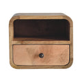 Modern Solid Mango Wood Wall-mounted Nightstand – Brown Finish, Curved Edges