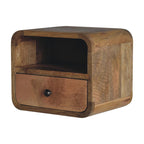 Modern Solid Mango Wood Wall-mounted Nightstand – Brown Finish, Curved Edges