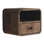 Modern Solid Mango Wood Wall-mounted Nightstand – Brown Finish, Curved Edges