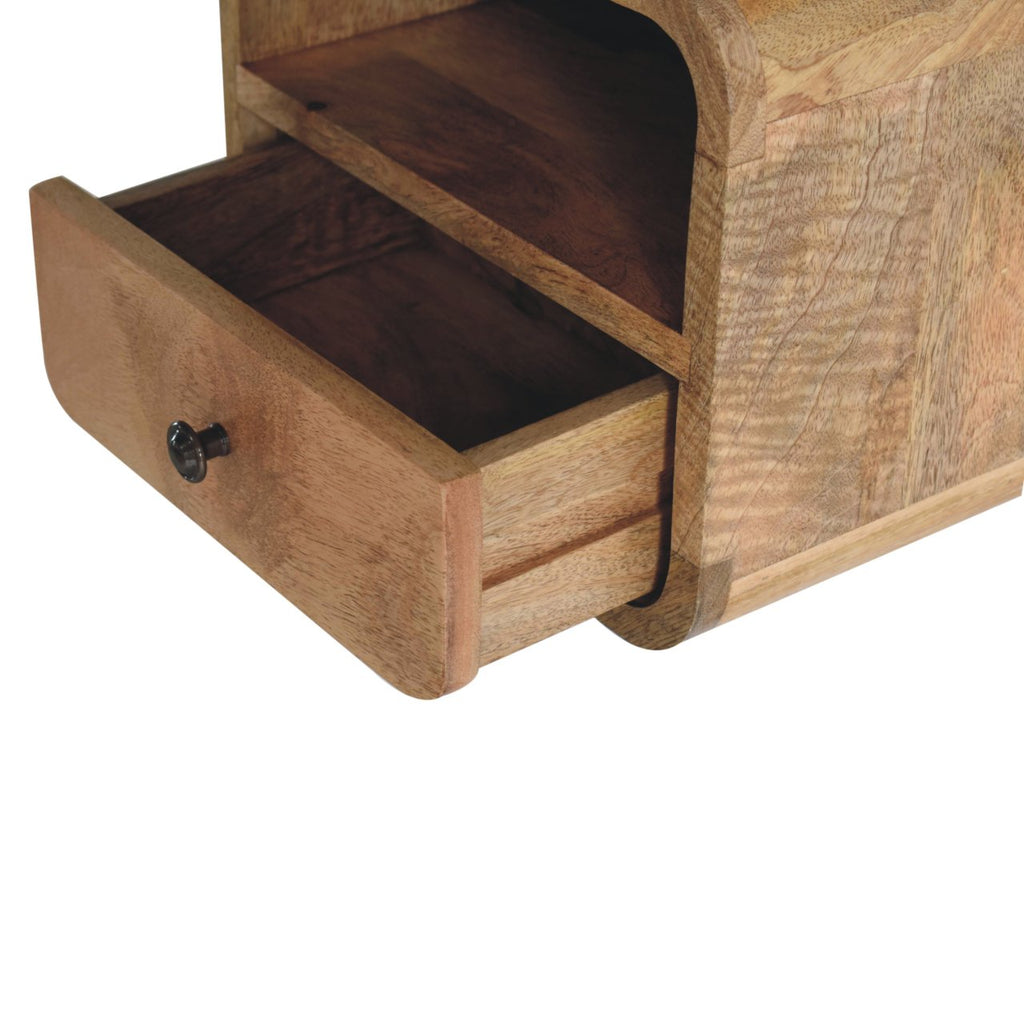 Modern Solid Mango Wood Wall-mounted Nightstand – Brown Finish, Curved Edges