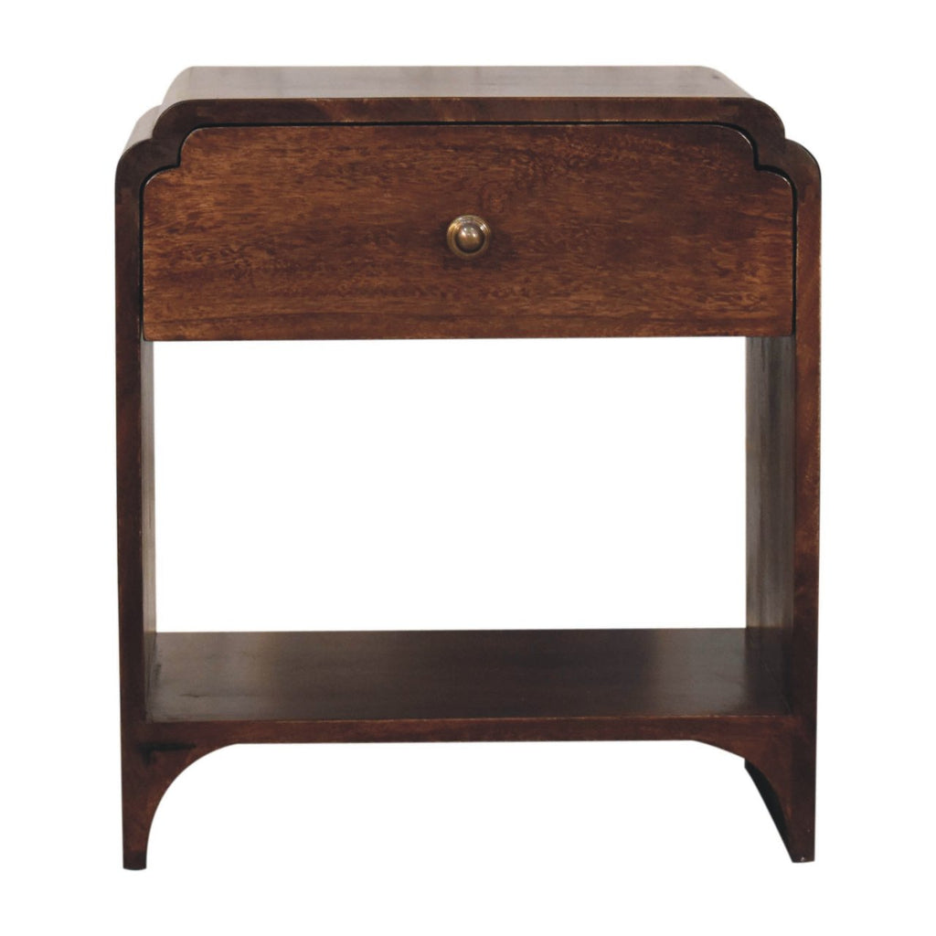 Handcrafted Solid Mango Wood Bedside Table – California Walnut Finish, Shelf and Drawer Storage