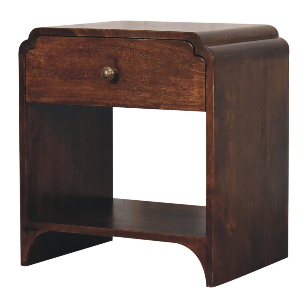 Handcrafted Solid Mango Wood Bedside Table – California Walnut Finish, Shelf and Drawer Storage