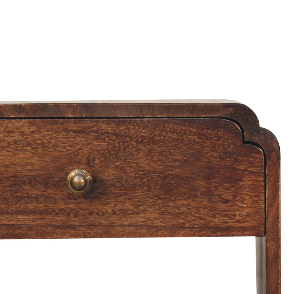 Handcrafted Solid Mango Wood Bedside Table – California Walnut Finish, Shelf and Drawer Storage