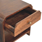 Handcrafted Solid Mango Wood Bedside Table – California Walnut Finish, Shelf and Drawer Storage