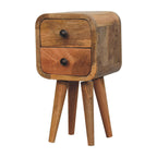 Compact Solid Mango Wood Bedside Table – Chestnut Finish, 2 Drawers (40x20x20cm)