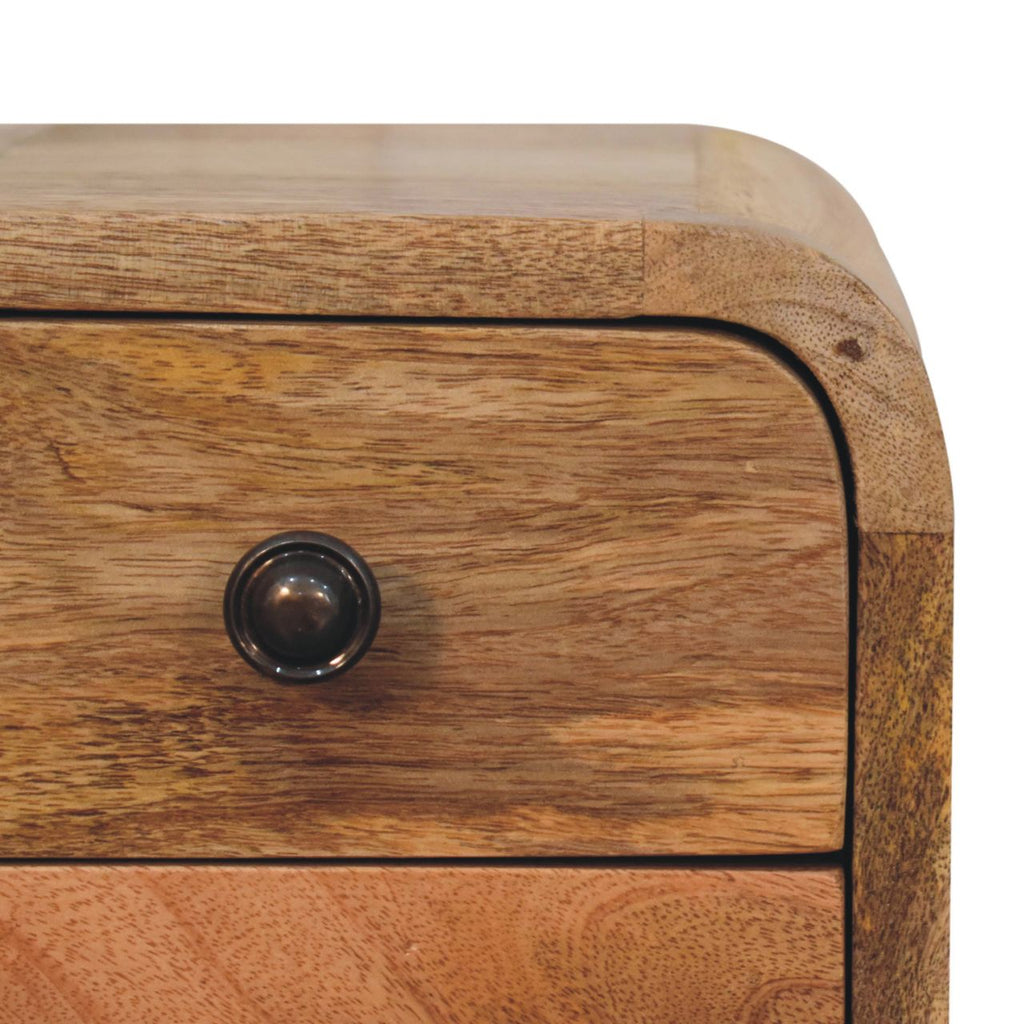 Compact Solid Mango Wood Bedside Table – Chestnut Finish, 2 Drawers (40x20x20cm)