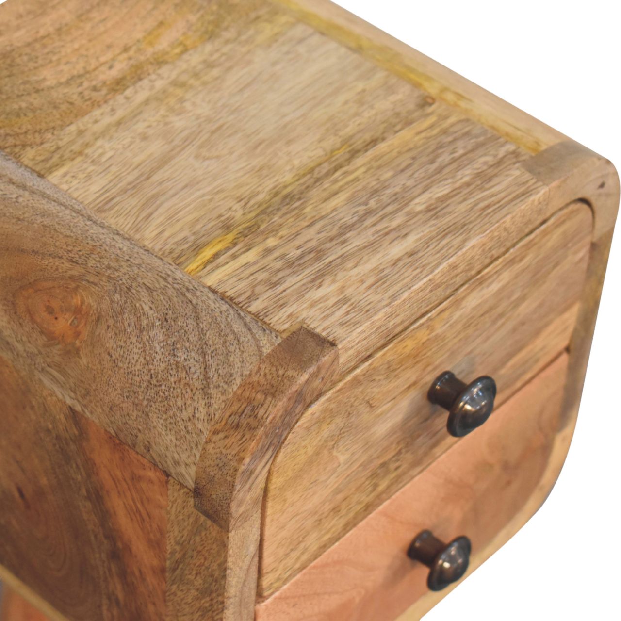 Compact Solid Mango Wood Bedside Table – Chestnut Finish, 2 Drawers (40x20x20cm)