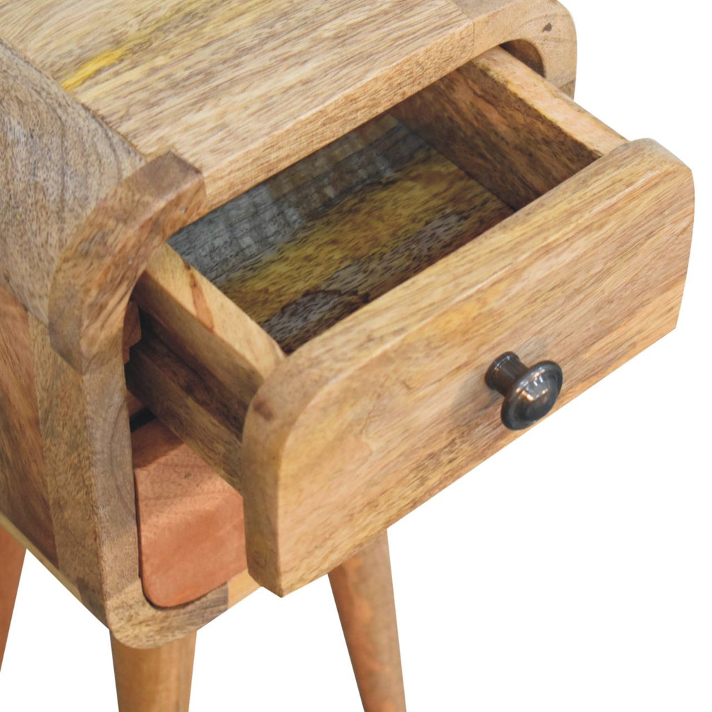 Compact Solid Mango Wood Bedside Table – Chestnut Finish, 2 Drawers (40x20x20cm)