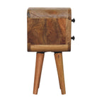 Compact Solid Mango Wood Bedside Table – Chestnut Finish, 2 Drawers (40x20x20cm)