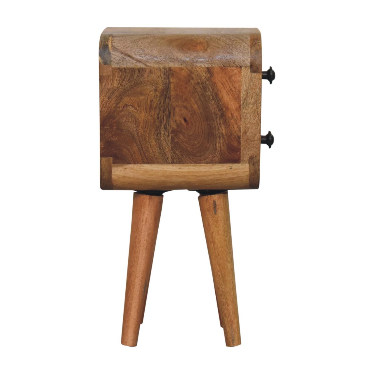 Compact Solid Mango Wood Bedside Table – Chestnut Finish, 2 Drawers (40x20x20cm)
