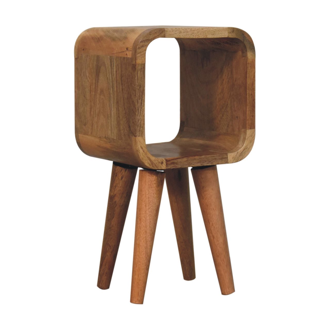 Compact Solid Mango Wood Bedside Table – Honey caramel Finish, Tapered Legs