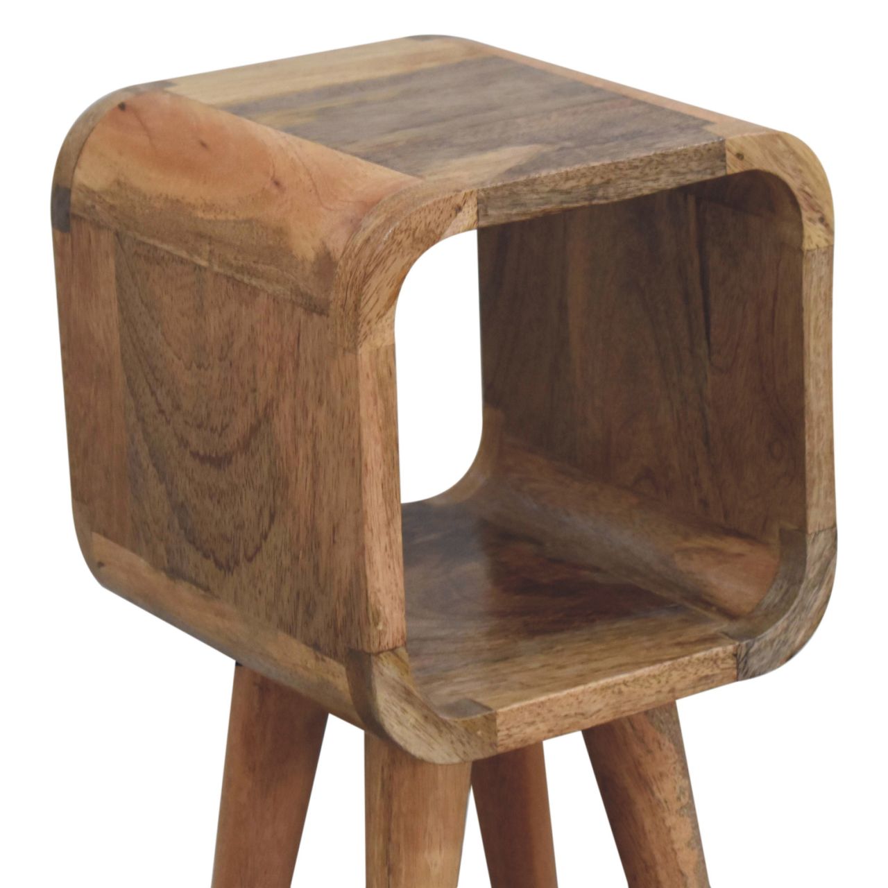 Compact Solid Mango Wood Bedside Table – Honey caramel Finish, Tapered Legs