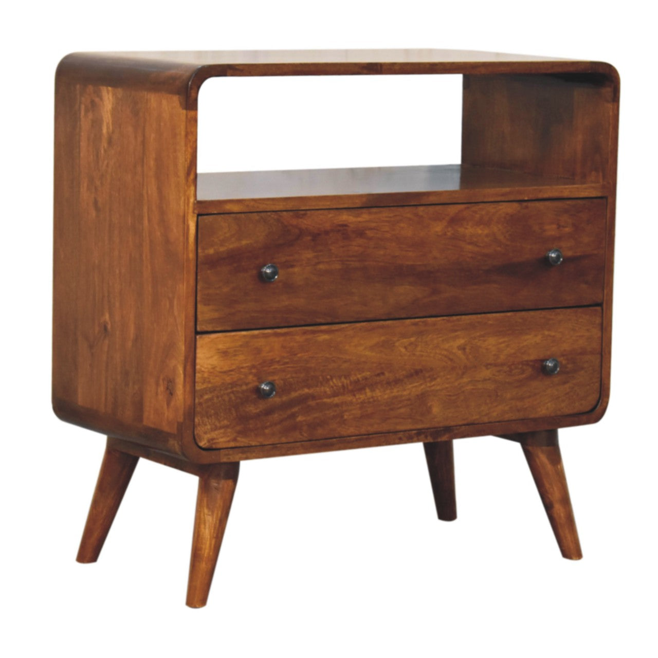 Classic Solid Mango Wood Chest of Drawers – Dark Brown Finish, Open Shelf Storage