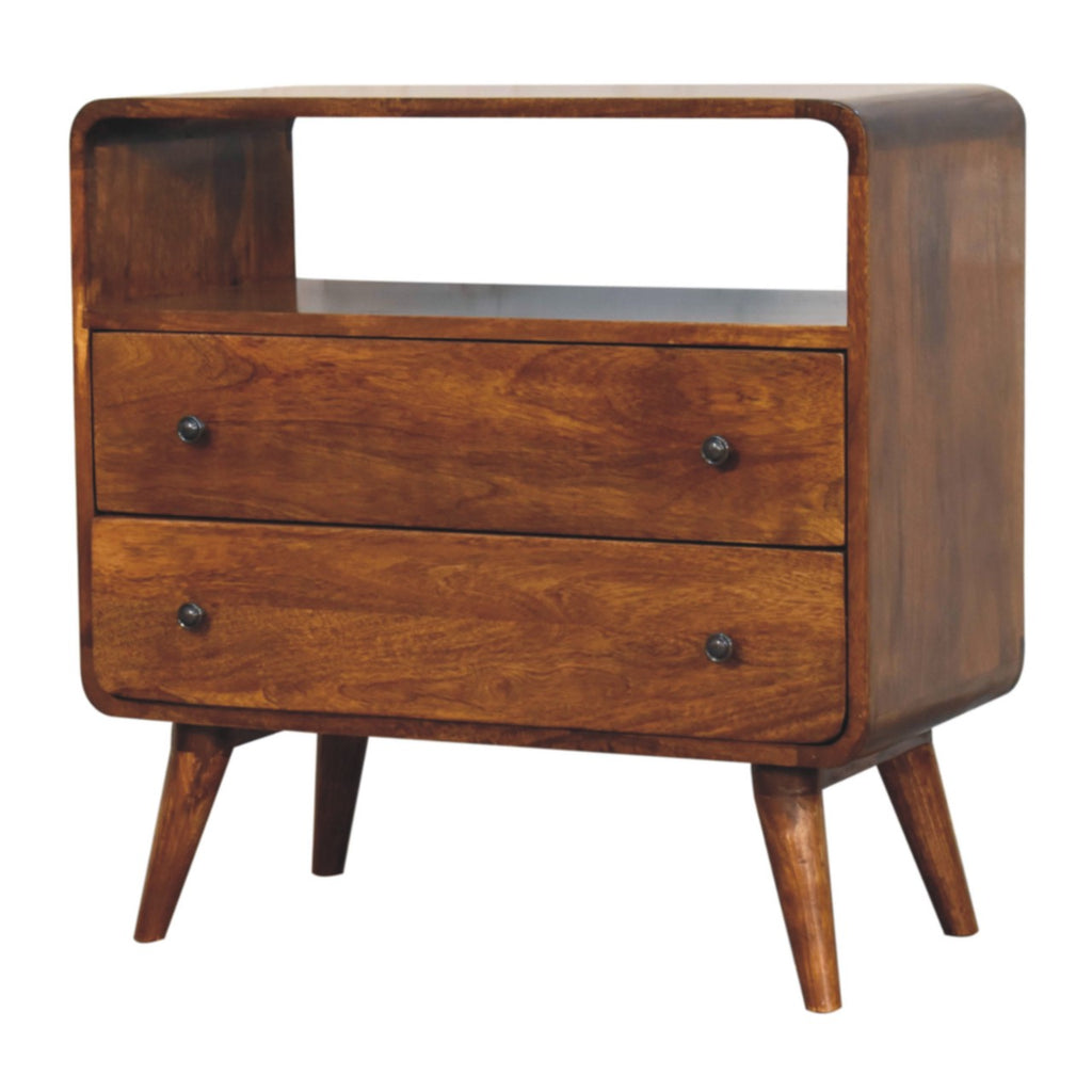 Classic Solid Mango Wood Chest of Drawers – Dark Brown Finish, Open Shelf Storage