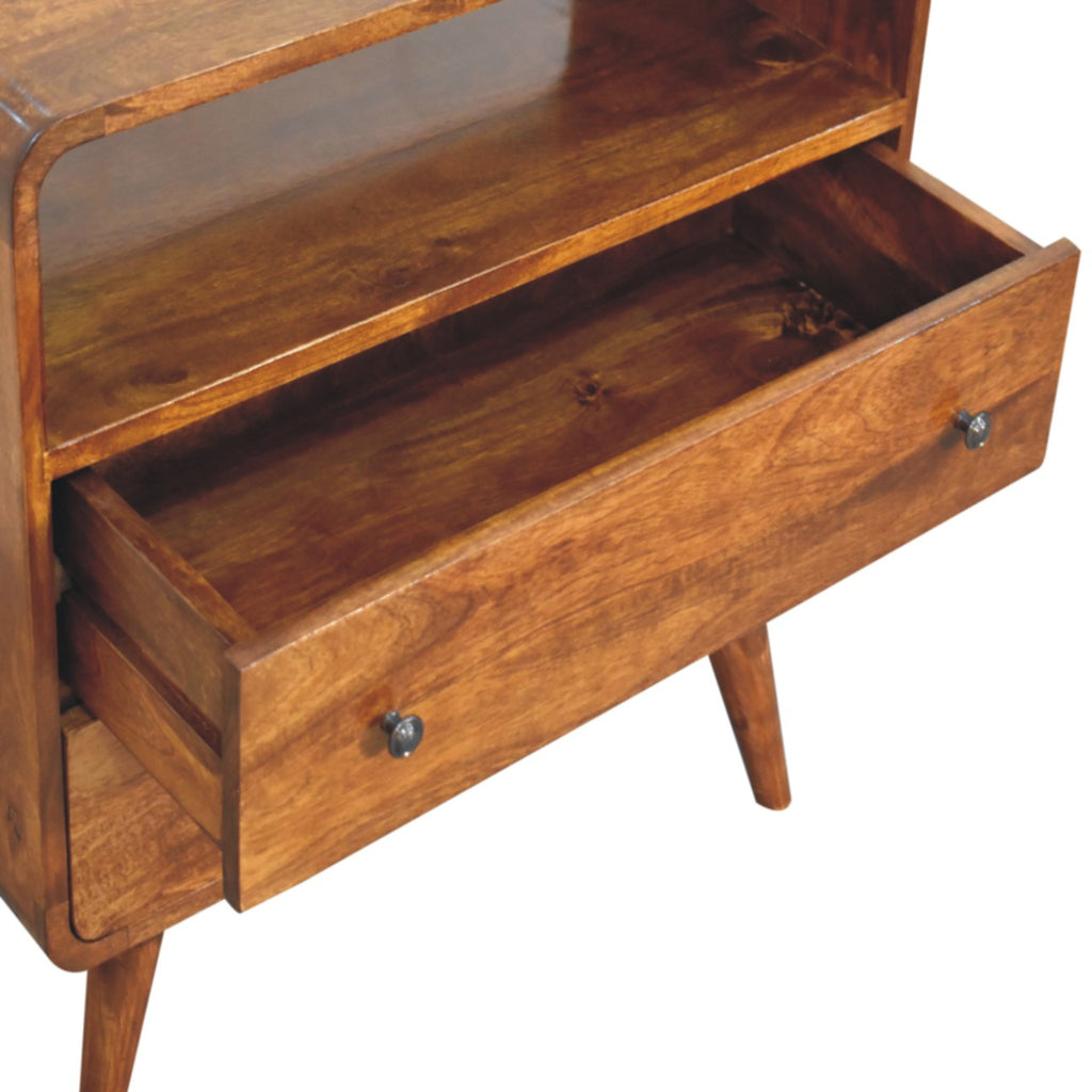 Classic Solid Mango Wood Chest of Drawers – Dark Brown Finish, Open Shelf Storage